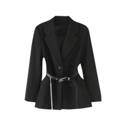 SKLS022 manufacture women's suit jacket fashion design chain belt cool suit jacket suit jacket garment factory belted blazer SKLS022 manufacture women's suit jacket fashion design chain belt cool suit jacket suit jacket garment factory belted blazer